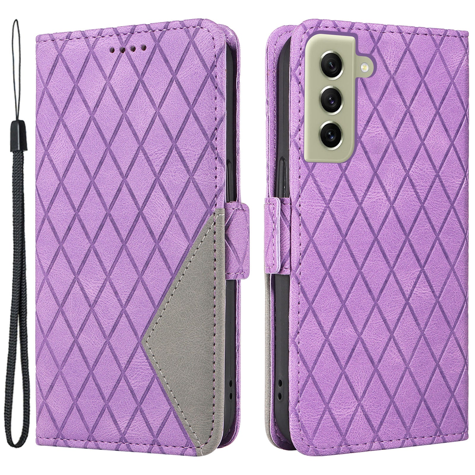 PU Leather TPU Phone Case for Samsung Galaxy S21 FE 5G Color Splicing Rhombus Imprinted Wallet Stand Cover PU Leather TPU Phone Case for Samsung Galaxy S21 FE 5G Color Splicing Rhombus Imprinted Wallet Stand Cover